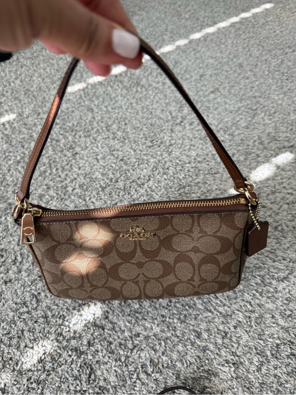 Coach Brown Signature Canvas Mini Shoulder Bag with Gold Hardware F8321
